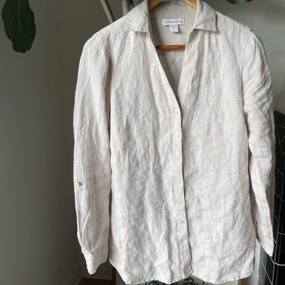 Beige Linen Button Down - Picture 5 of 7
